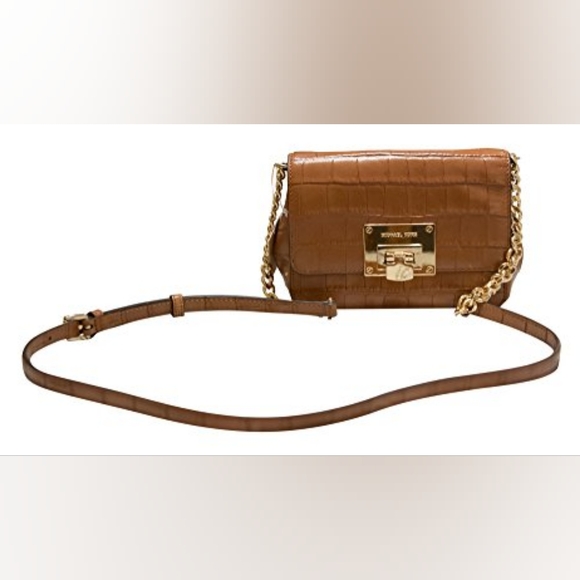 Michael Kors Tina Small Embossed Leather Clutch, Crossbody Shoulder Bag, Walnut - Picture 2 of 5